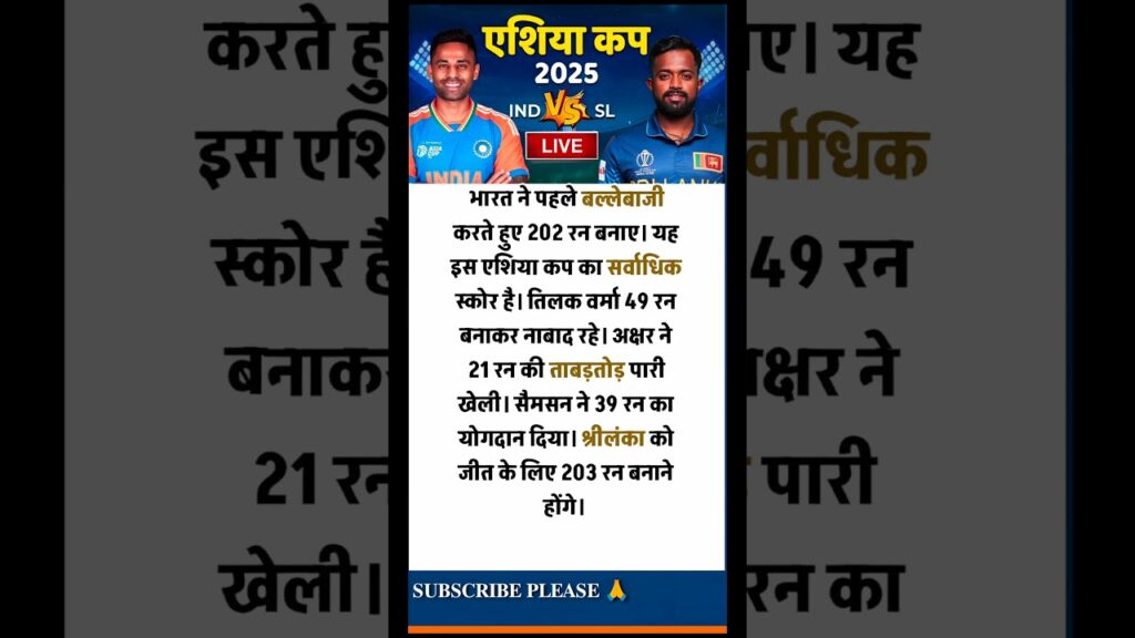 IND vs SL Live Score: भारत ने बनाया एशिया कप का सबसे बड़ा स्कोर, श्रीलंका को मिला 203 रनों का लक्ष्य